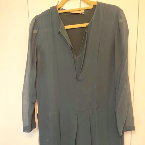 TORY BURCH HUNTER GREEN CHIFFON PINAFORE DRESS - Picture 1 of 5